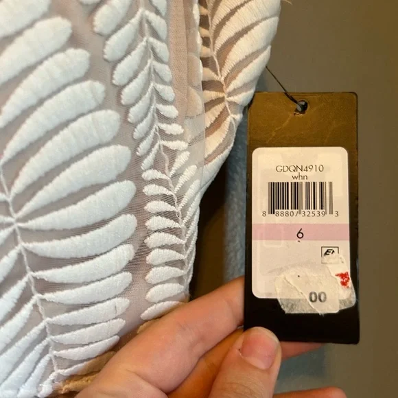 Guess Tan and White Ruffled Bodycon Midi Dress - Picture 7 of 14